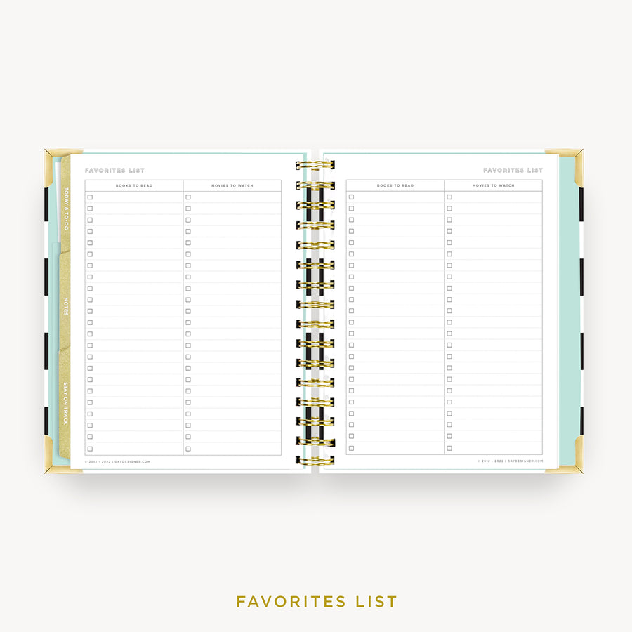 Day Designer 2024 mini weekly planner: Black Stripe cover with favorite books and movies pages