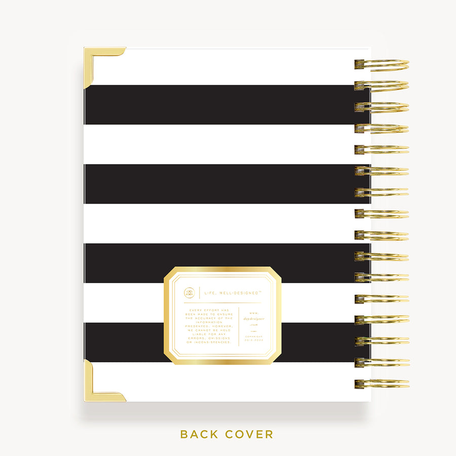 Day Designer 2024 mini weekly planner: Black Stripe cover  with back cover with gold detail