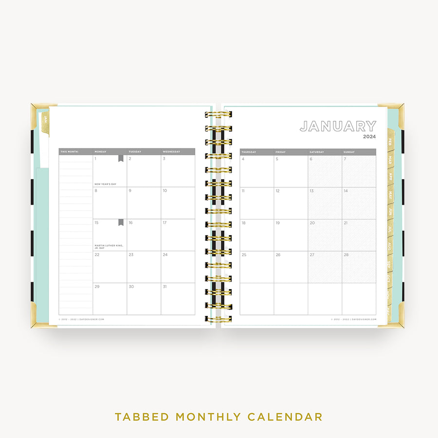 Day Designer 2024 mini weekly planner: Black Stripe cover with monthly calendar