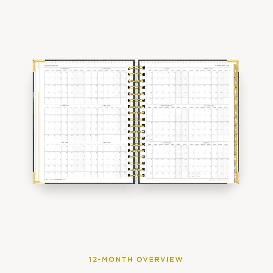 Day Designer 2024 weekly planner: Charcoal Bookcloth cover with 12 month calendar