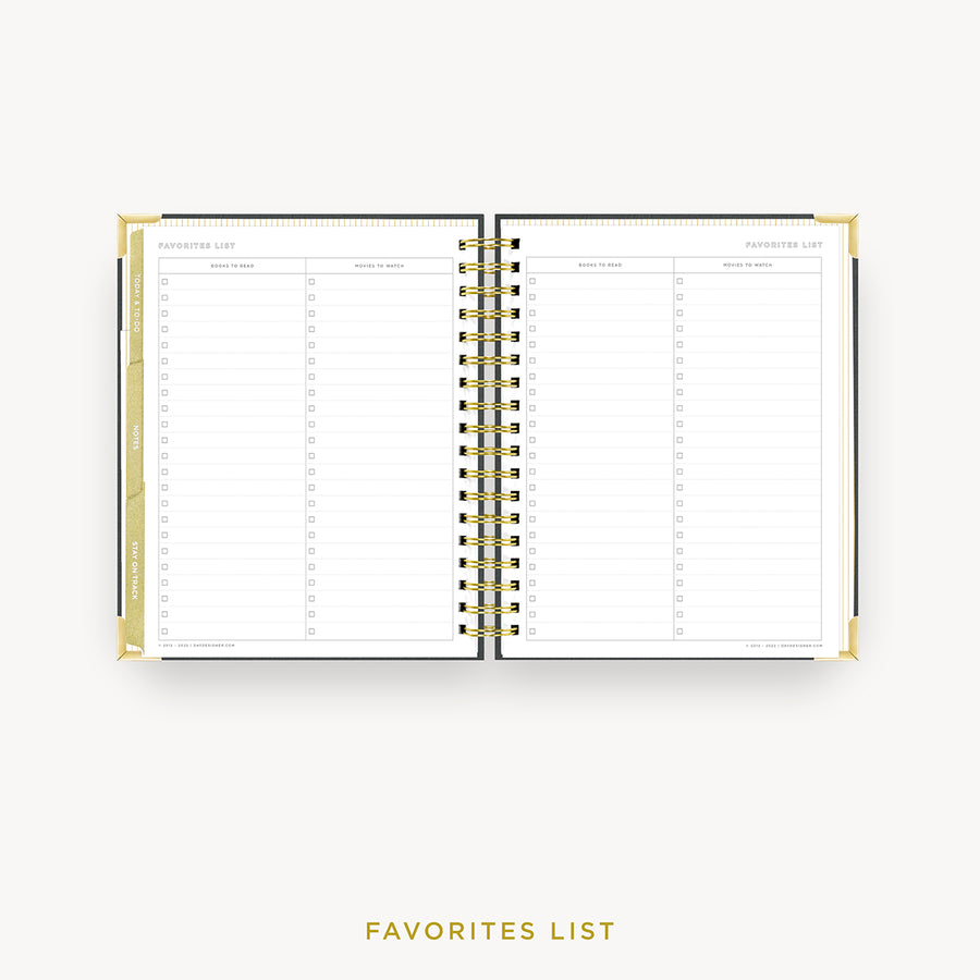 Day Designer 2024 weekly planner: Charcoal Bookcloth cover with favorite books and movies pages