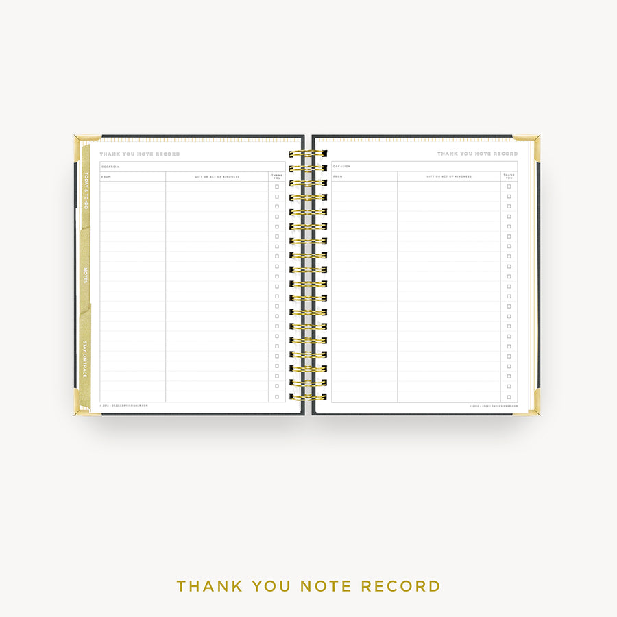 Day Designer 2024 weekly planner: Charcoal Bookcloth cover with thank you notes pages