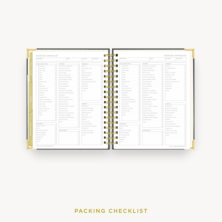 Day Designer 2024 weekly planner: Charcoal Bookcloth cover with packing checklist