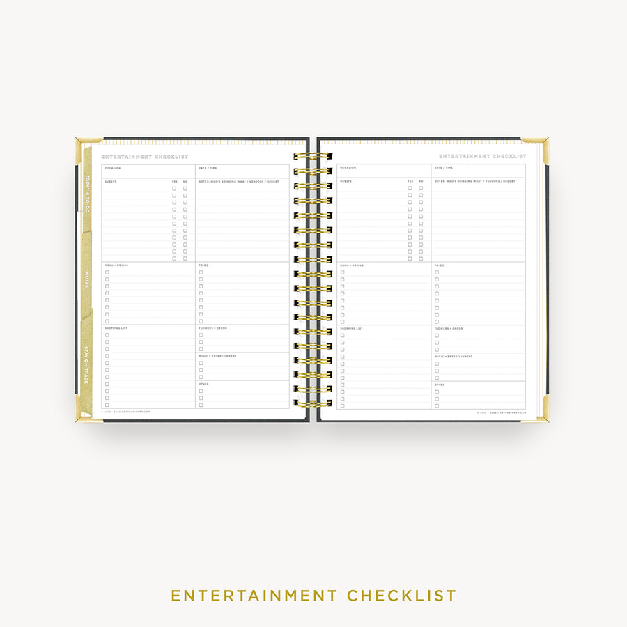 Day Designer 2024 weekly planner: Charcoal Bookcloth cover with entertainment party planner