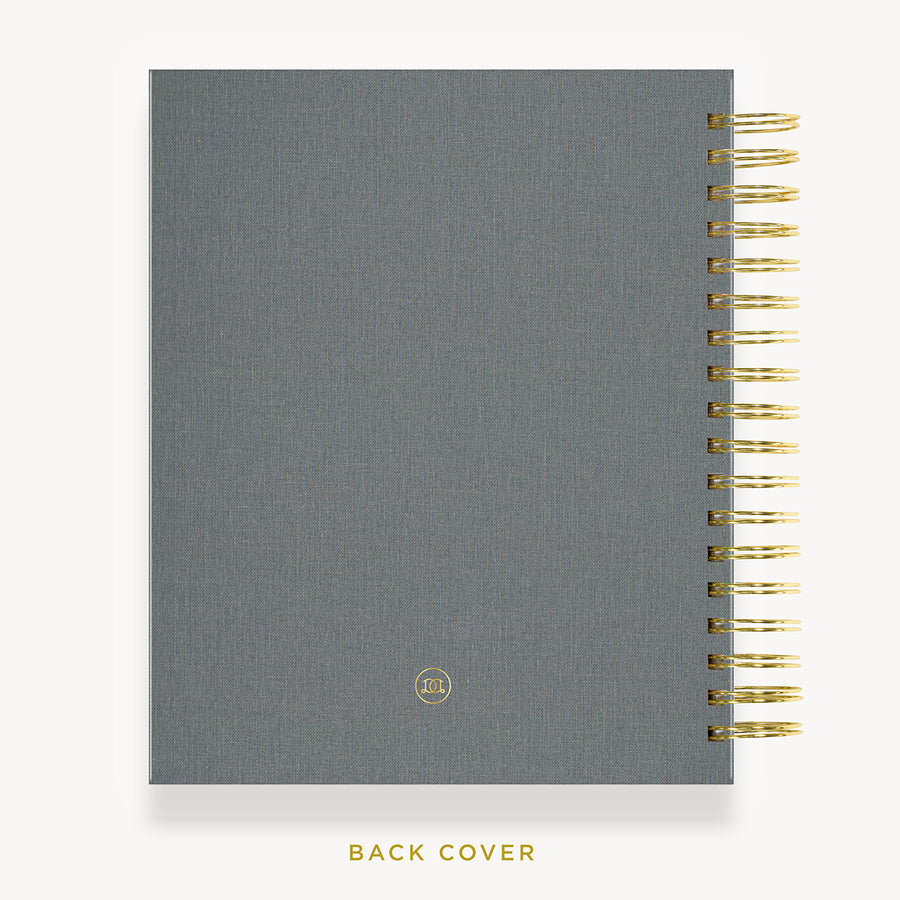 Day Designer 2024 weekly planner: Charcoal Bookcloth cover with back cover with gold detail