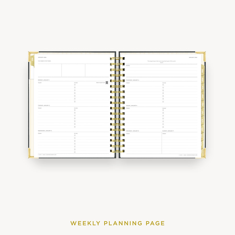 Day Designer 2024 weekly planner: Charcoal Bookcloth cover  with weekly planning pages