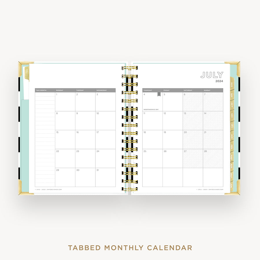 Day Designer 2024-25 mini daily planner: Black Stripe cover with monthly calendar