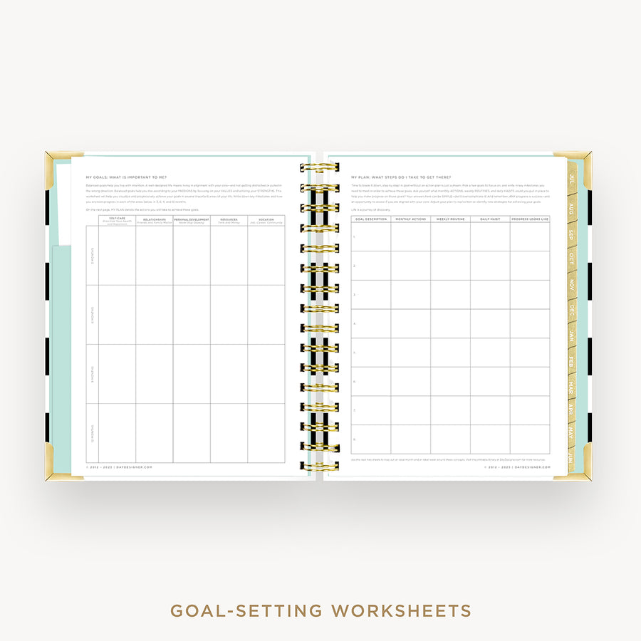 Day Designer 2024-25 mini daily planner: Black Stripe cover with goals worksheet