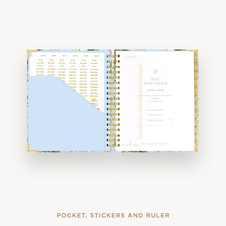 Day Designer 2024-25 daily planner: Palmetto cover with pocket and gold stickers