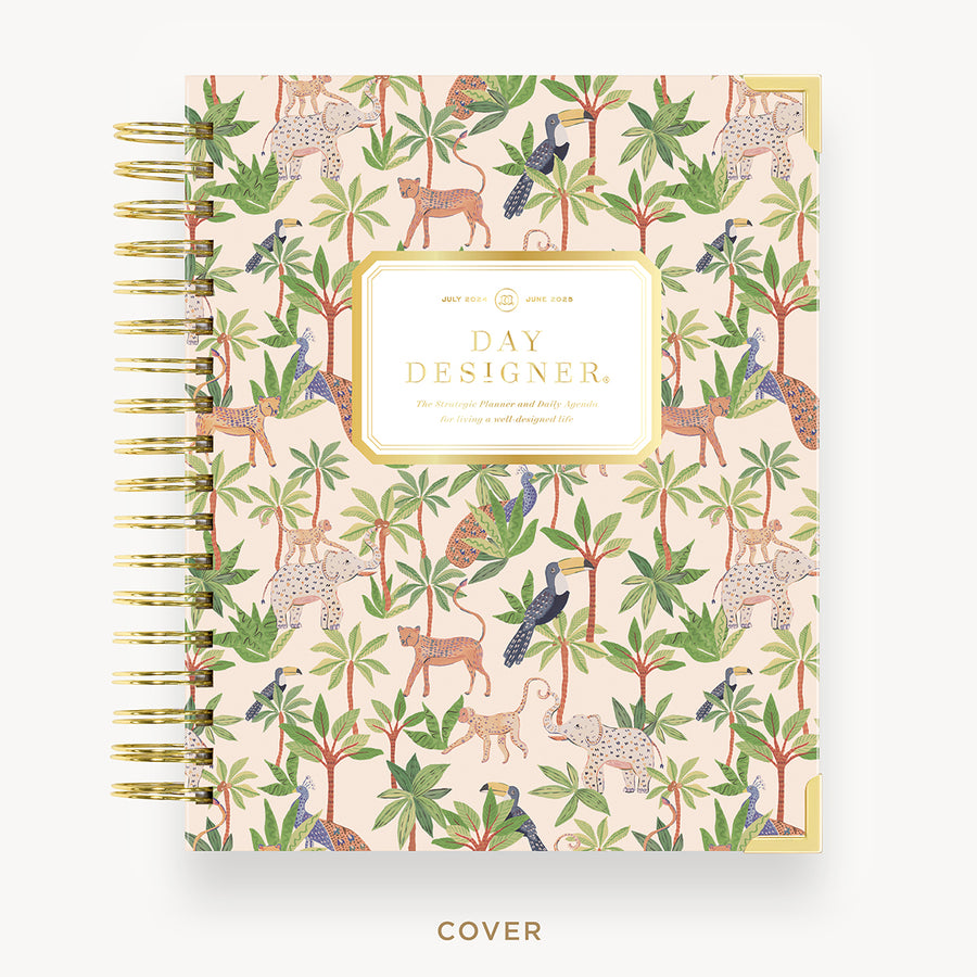 Day Designer 2024-25 daily planner: Menagerie hard cover, gold wire binding