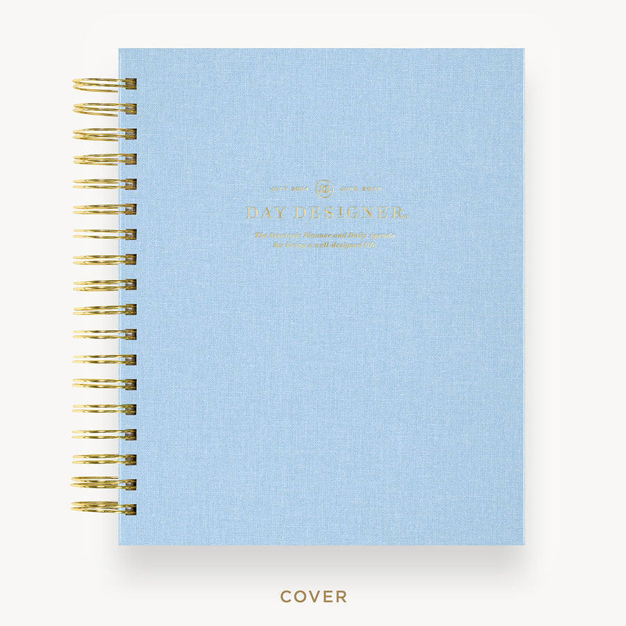 Day Designer 2024-25 daily planner: Chambray Bookcloth hard cover, gold wire binding