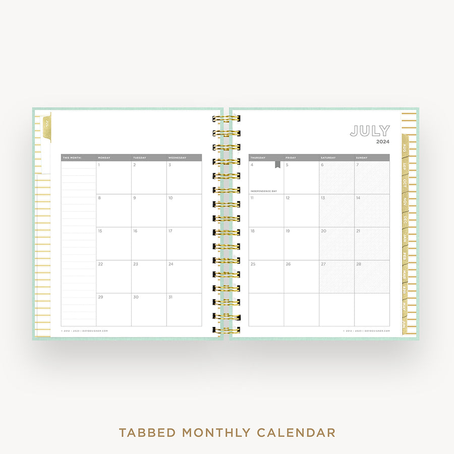 Day Designer 2024-25 mini daily planner: Sage Bookcloth cover with monthly calendar