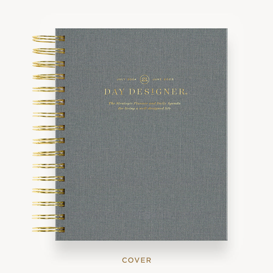 Day Designer 2024-25 mini daily planner: Charcoal Bookcloth hard cover, gold wire binding