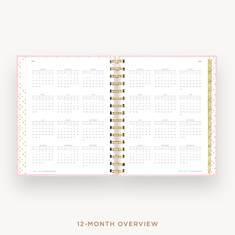 Day Designer 2024-25 mini daily planner: Peony Bookcloth cover with 12 month calendar