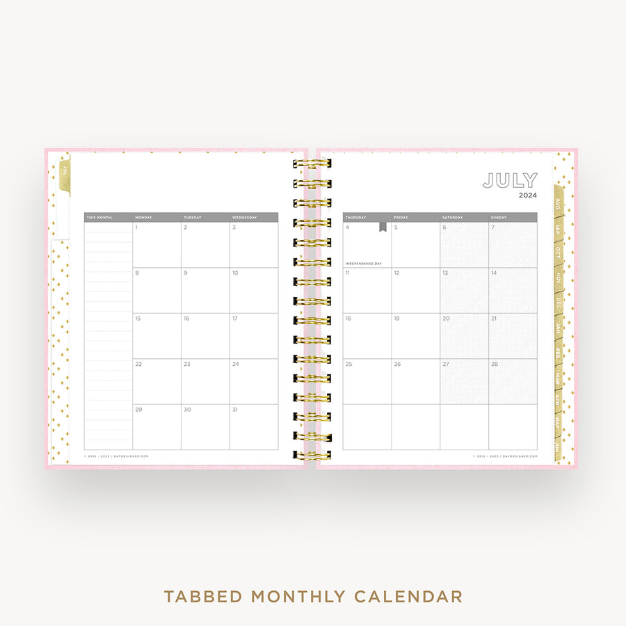 Day Designer 2024-25 mini daily planner: Peony Bookcloth cover with monthly calendar