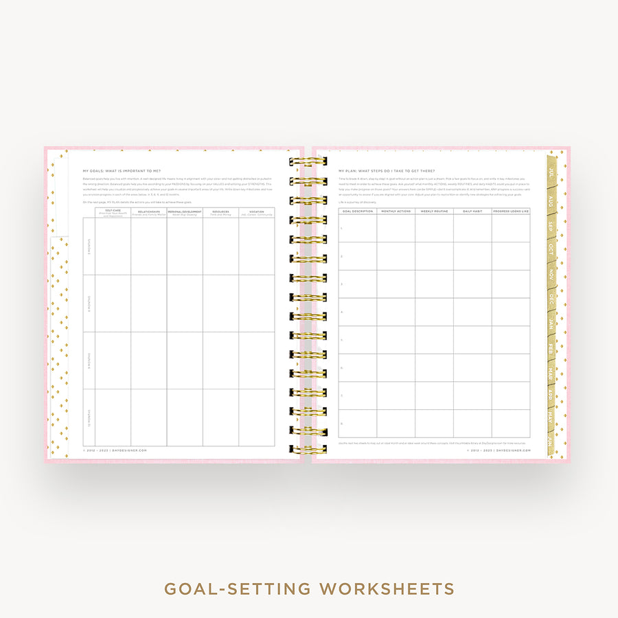 Day Designer 2024-25 mini daily planner: Peony Bookcloth cover with goals worksheet
