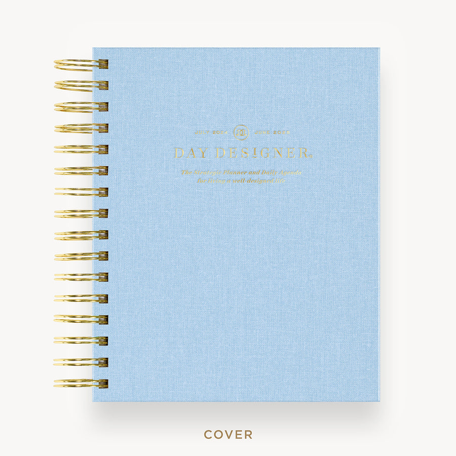 Day Designer 2024-25 mini daily planner: Chambray Bookcloth hard cover, gold wire binding