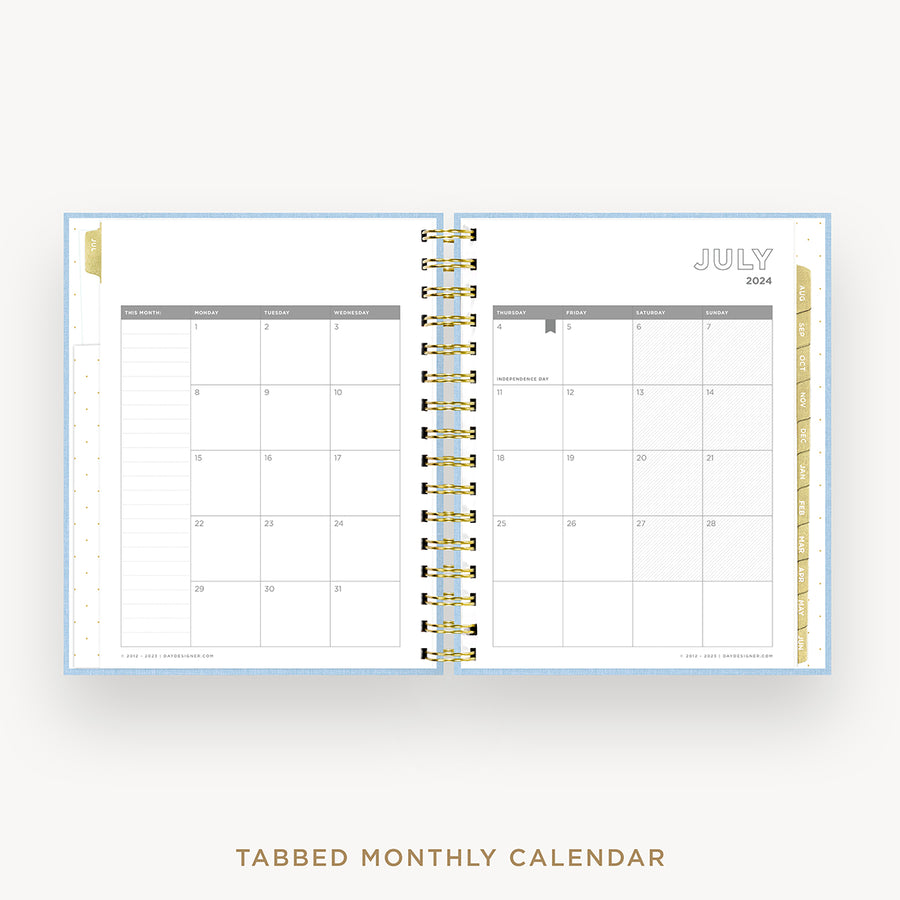Day Designer 2024-25 mini daily planner: Chambray Bookcloth cover with monthly calendar