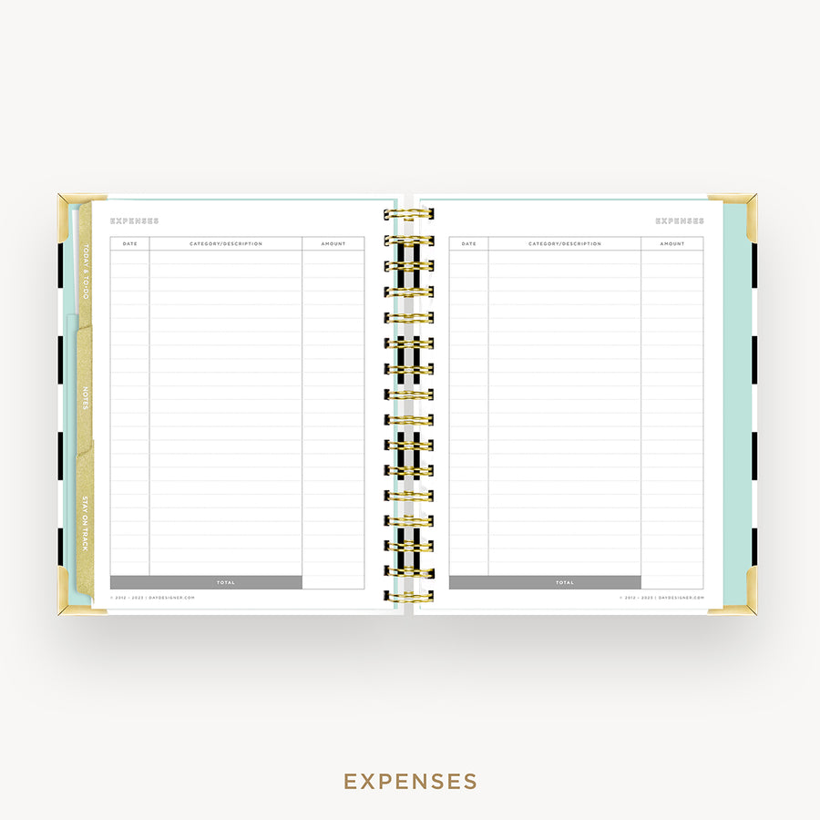 Day Designer 2024-25 mini weekly planner: Black Stripe cover with expense tracking pages