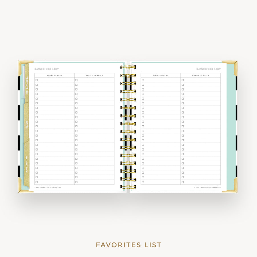 Day Designer 2024-25 mini weekly planner: Black Stripe cover with favorite books and movies pages