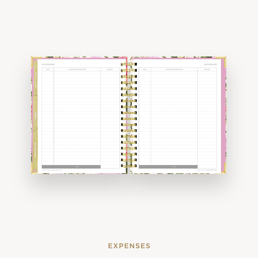 Day Designer 2024-25 weekly planner: Camellia cover with expense tracking pages