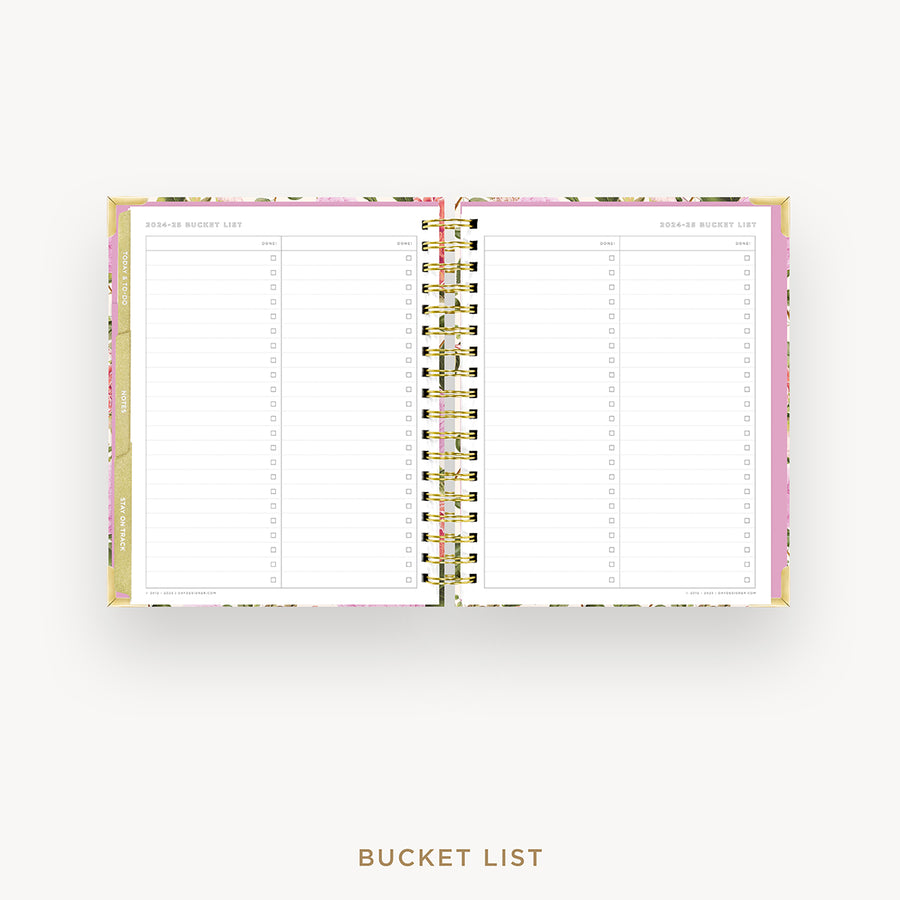 Day Designer 2024-25 weekly planner: Camellia cover with bucket list