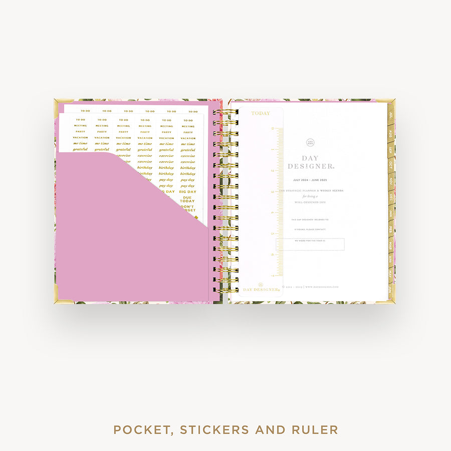 Day Designer 2024-25 weekly planner: Camellia cover with pocket and gold stickers