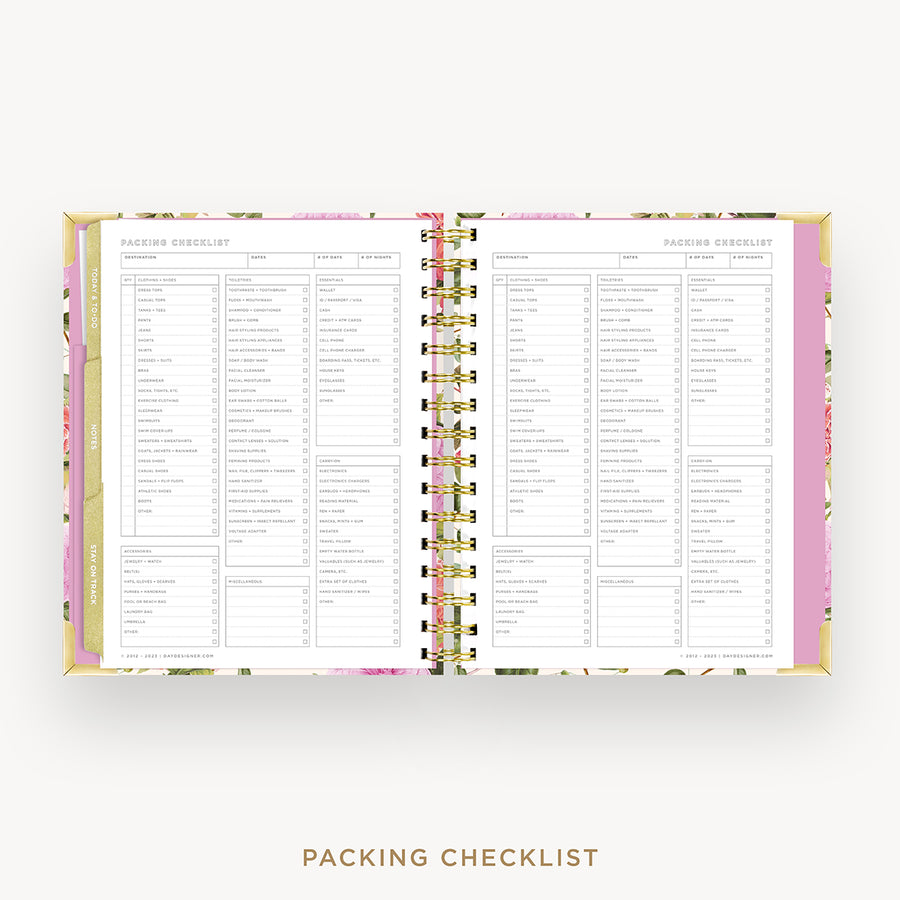Day Designer 2024-25 mini weekly planner: Camellia cover with packing checklist