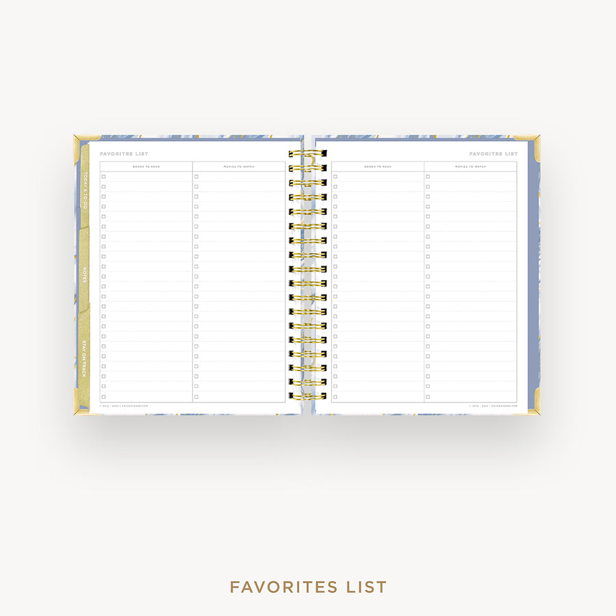 Day Designer 2024-25 weekly planner: Azure cover with favorite books and movies pages