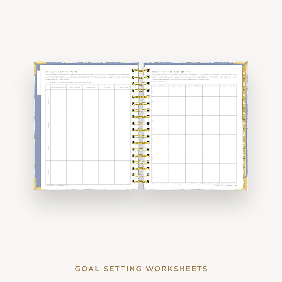 Day Designer 2024-25 weekly planner: Azure cover with goals worksheet