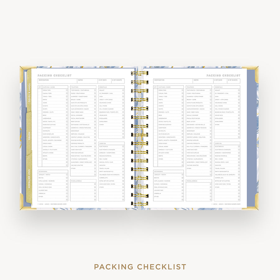 Day Designer 2024-25 mini weekly planner: Azure cover with packing checklist