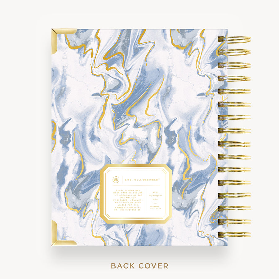 Day Designer 2024-25 mini weekly planner: Azure cover with back cover with gold detail