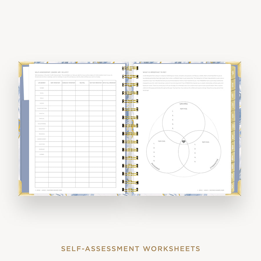 Day Designer 2024-25 mini weekly planner: Azure cover with self assessment worksheet