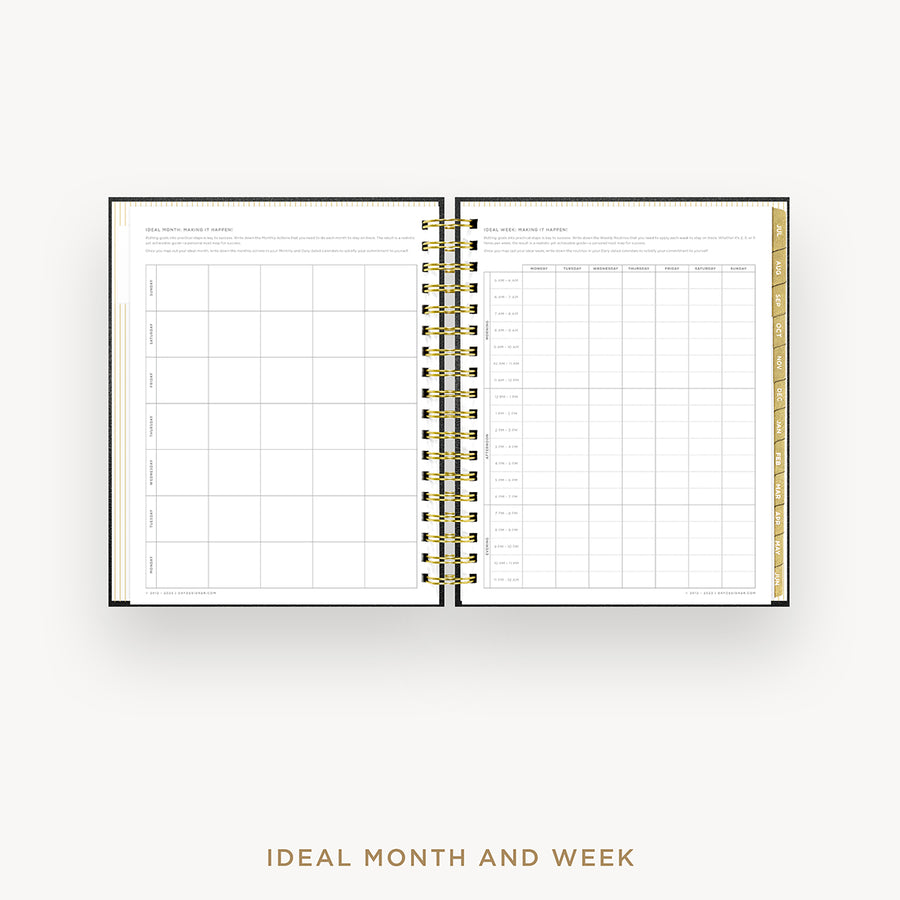 Day Designer 2024-25 daily planner: Black Pebble Texture cover with ideal week worksheet