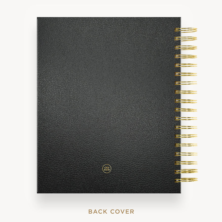 Day Designer 2024-25 daily planner: Black Pebble Texture back cover with gold detail