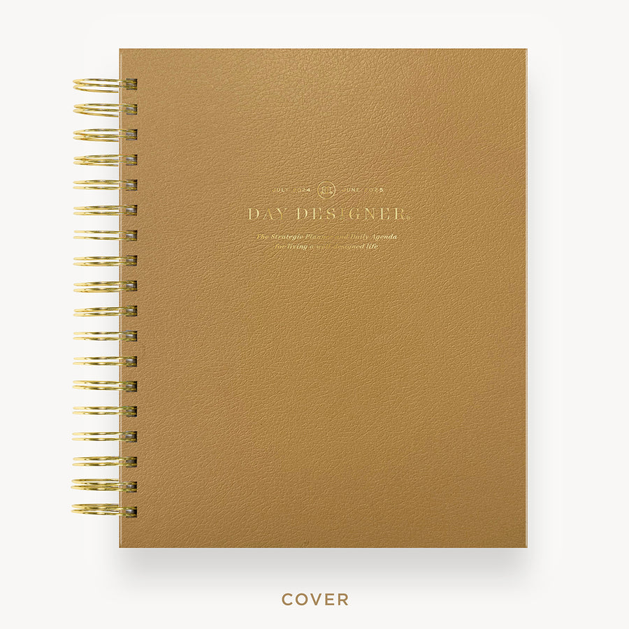 Day Designer 2024-25 daily planner: Caramel Latte Pebble Texture hard cover, gold wire binding