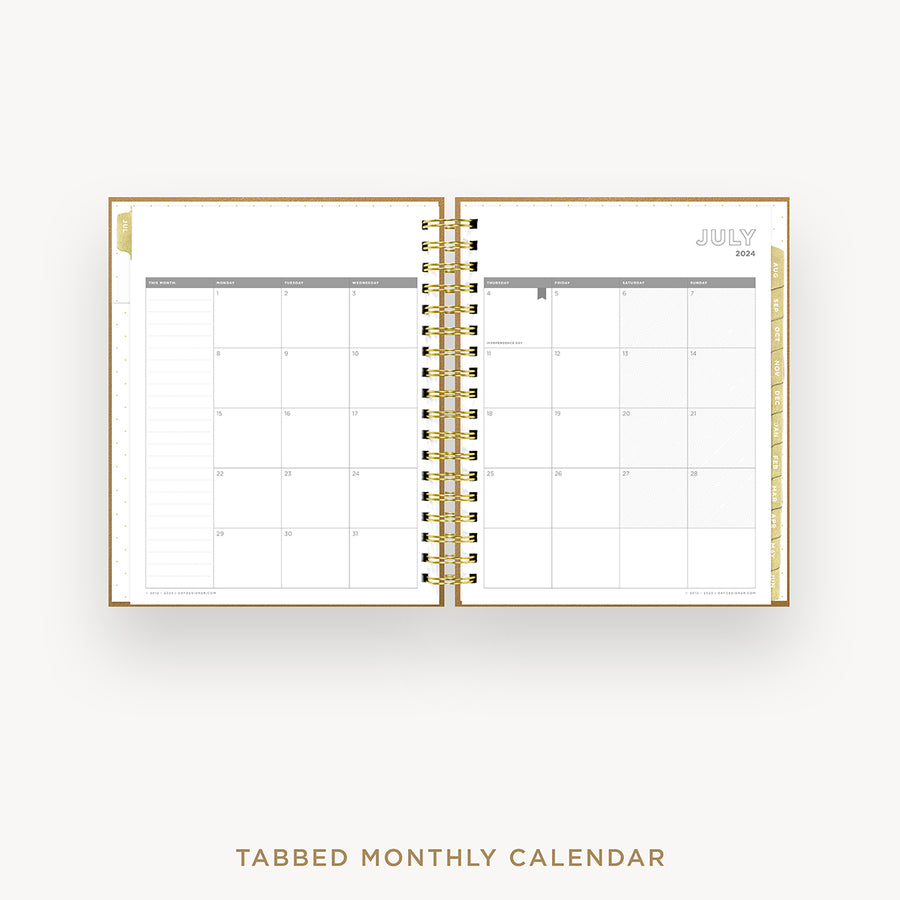 Day Designer 2024-25 daily planner: Caramel Latte Pebble Texture cover with monthly calendar