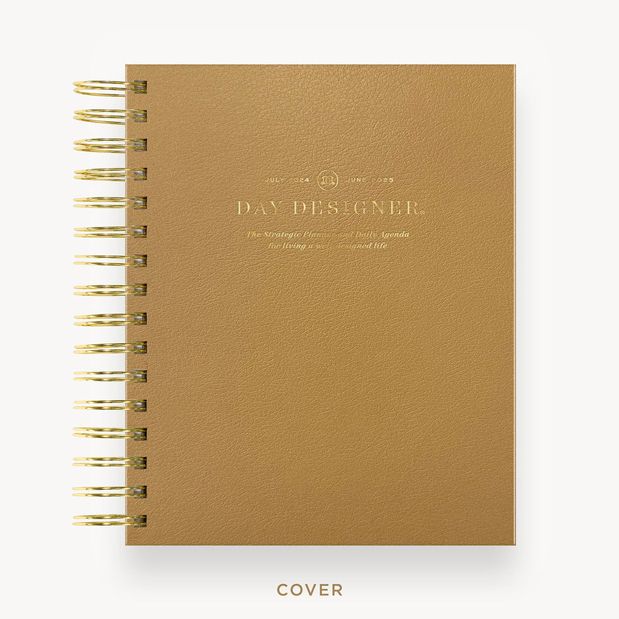 Day Designer 2024-25 mini daily planner: Caramel Latte Pebble Texture hard cover, gold wire binding