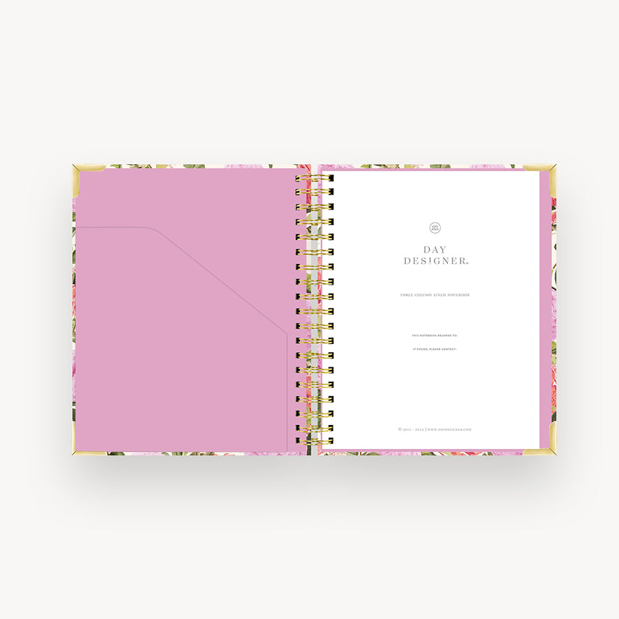 pink and green floral notebook open to pink liner