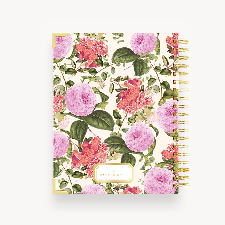back of pink and green floral notebook