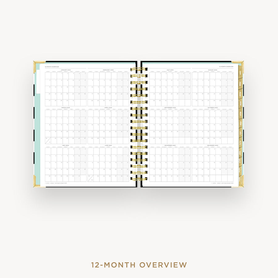 Day Designer 2025 daily planner: Black Stripe cover with 12 month calendar