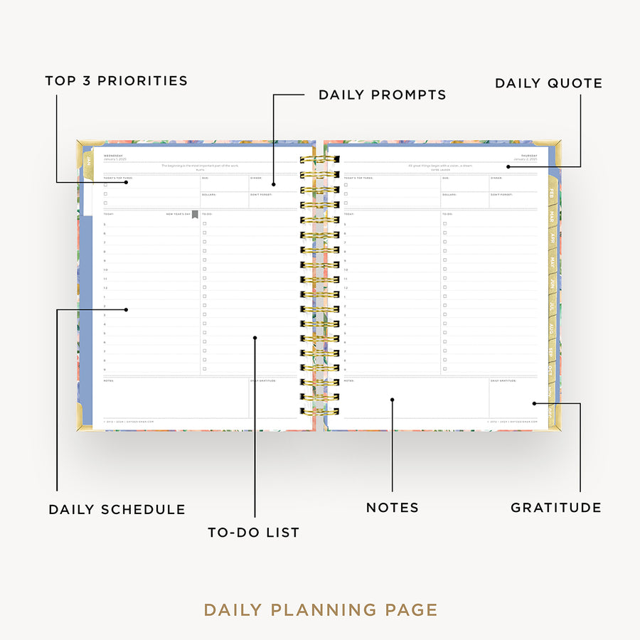 Day Designer 2025 daily planner: Lorelei opened with captions of contents