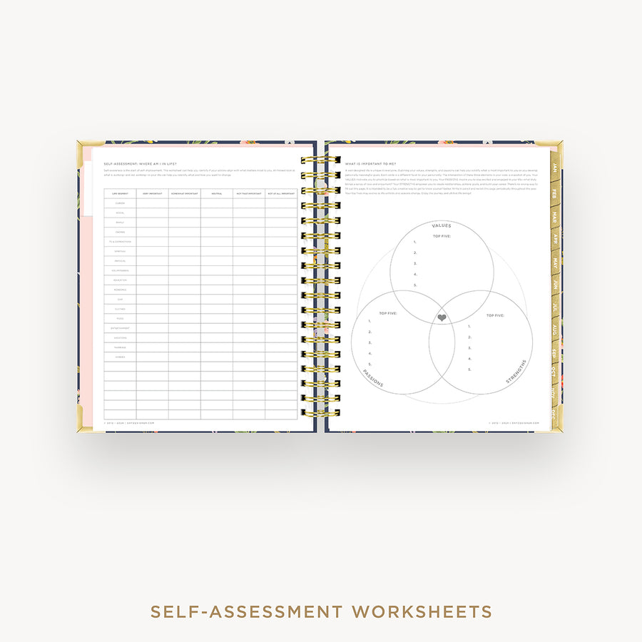 Day Designer 2025 daily planner: Fresh Sprigs cover with self assessment worksheet