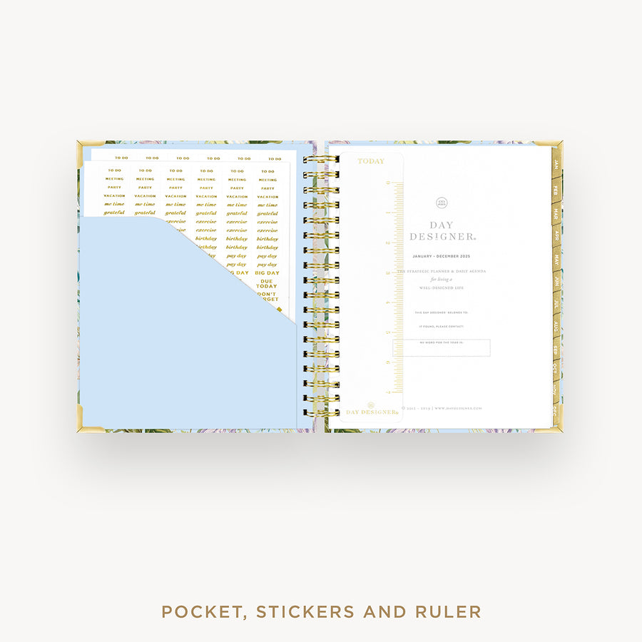 Day Designer 2025 daily planner: Palmetto cover with pocket and gold stickers