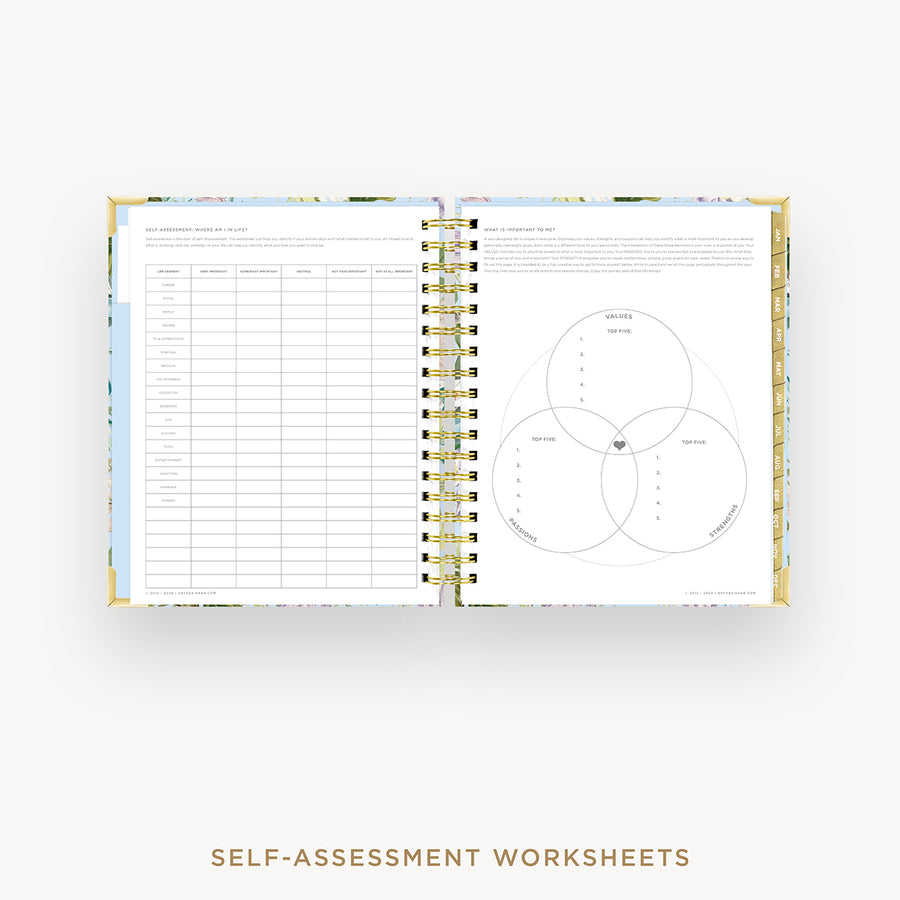 Day Designer 2025 daily planner: Palmetto cover with self assessment worksheet