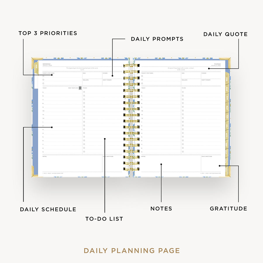 Day Designer 2025 daily planner: Tasha opened with captions of contents