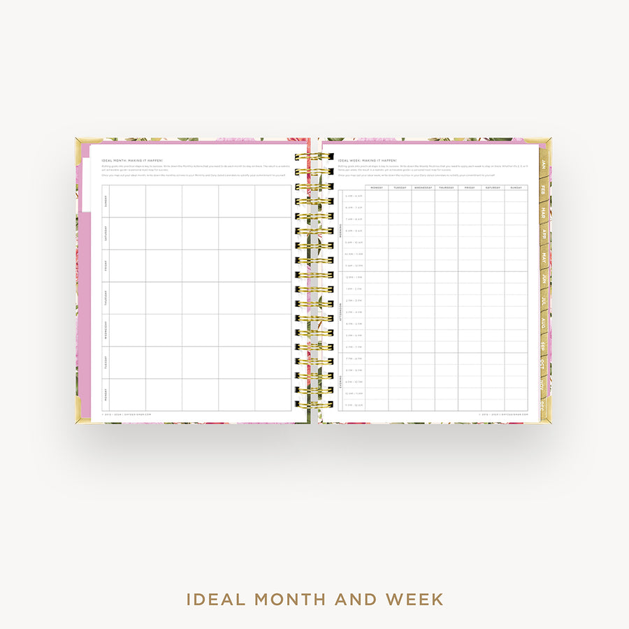 Day Designer 2025 daily planner: Camellia cover with ideal week worksheet