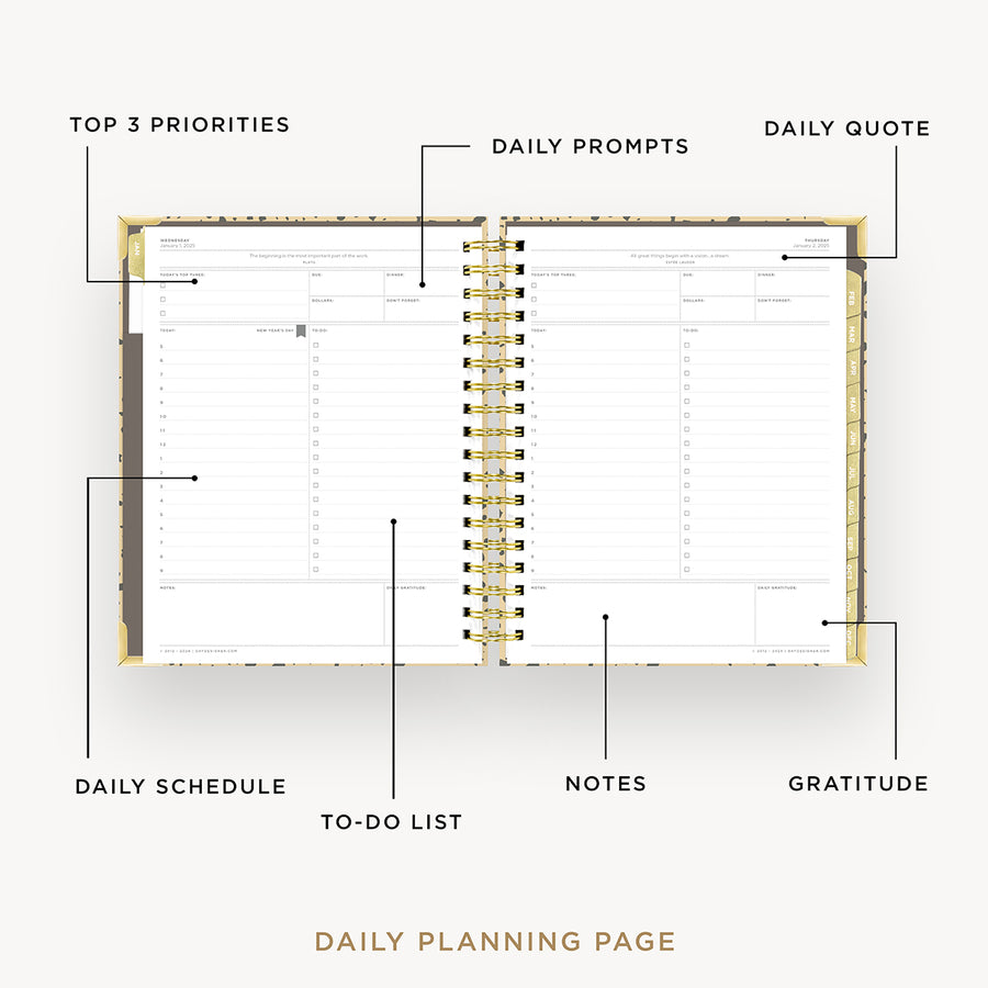 Day Designer 2025 daily planner: Savannah opened with captions of contents