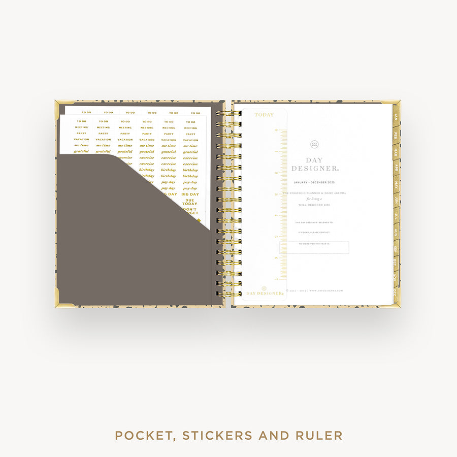 Day Designer 2025 daily planner: Savannah cover with pocket and gold stickers