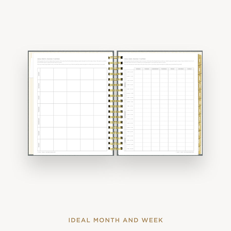 Day Designer 2025 daily planner: Charcoal Bookcloth cover with ideal week worksheet